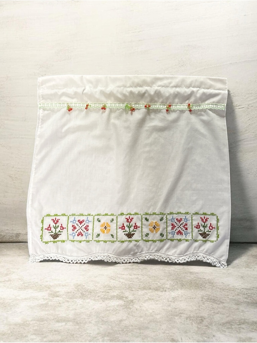 embroidered cherry privacy panel handmade new